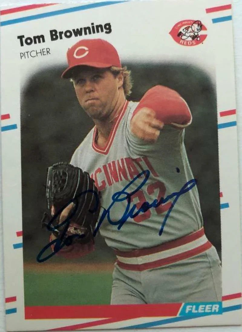 Tom Browning Signed 1988 Fleer Baseball Card - Cincinnati Reds