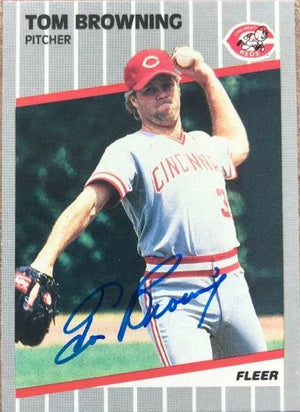 Tom Browning Signed 1989 Fleer Baseball Card - Cincinnati Reds
