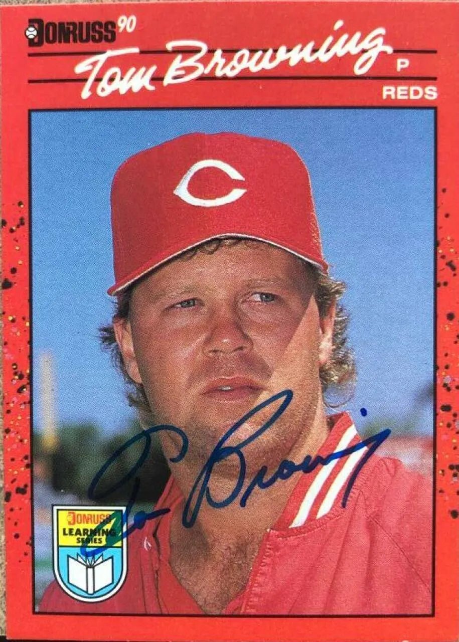 Tom Browning Signed 1990 Donruss Learning Series Baseball Card - Cincinnati Reds