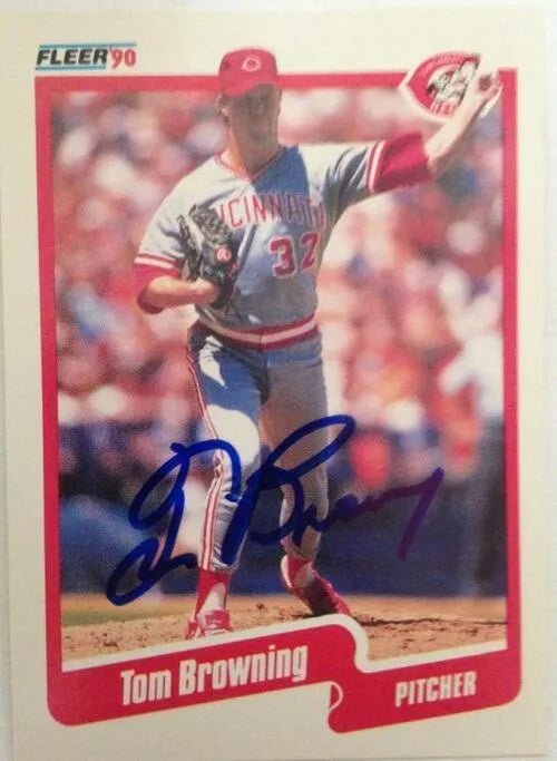 Tom Browning Signed 1990 Fleer Baseball Card - Cincinnati Reds