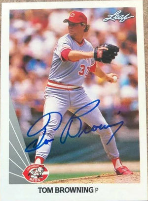 Tom Browning Signed 1990 Leaf Baseball Card - Cincinnati Reds