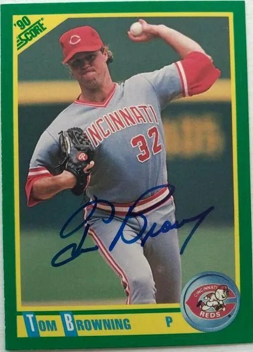 Tom Browning Signed 1990 Score Baseball Card - Cincinnati Reds
