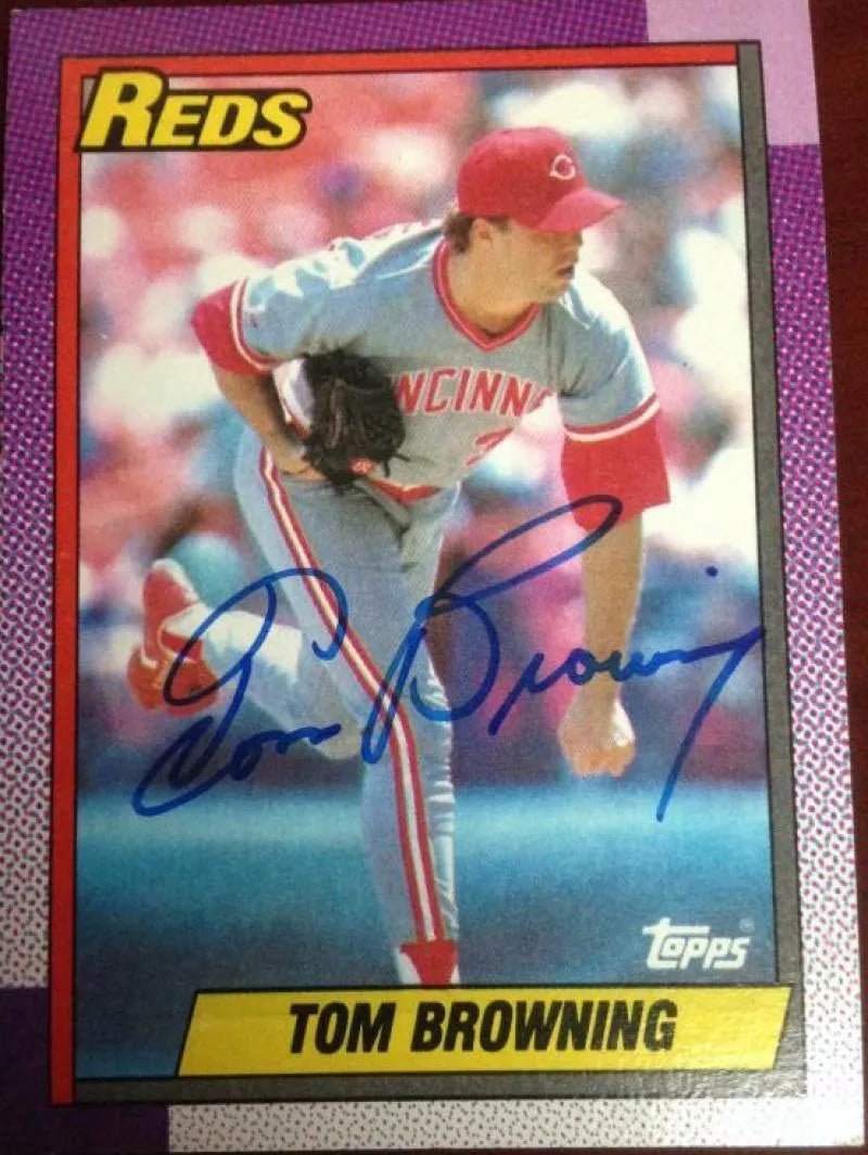 Tom Browning Signed 1990 Topps Baseball Card - Cincinnati Reds