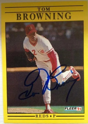 Tom Browning Signed 1991 Fleer Baseball Card - Cincinnati Reds
