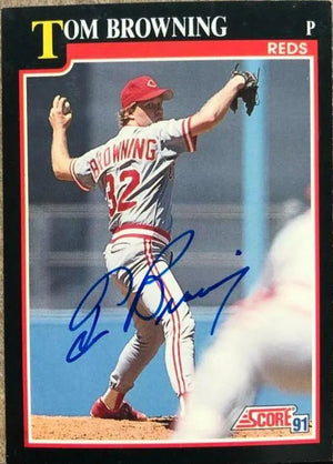 Tom Browning Signed 1991 Score Baseball Card - Cincinnati Reds