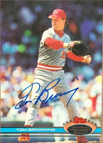 Tom Browning Signed 1991 Stadium Club Baseball Card - Cincinnati Reds