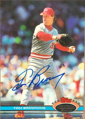 Tom Browning Signed 1991 Stadium Club Baseball Card - Cincinnati Reds - PastPros