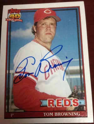 Tom Browning Signed 1991 Topps Baseball Card - Cincinnati Reds