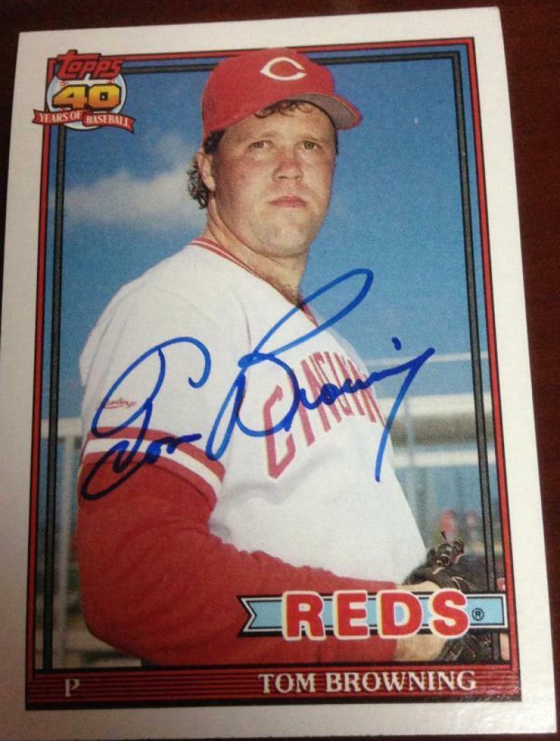 Tom Browning Signed 1991 Topps Baseball Card - Cincinnati Reds - PastPros
