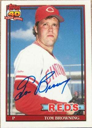 Tom Browning Signed 1991 Topps Tiffany Baseball Card - Cincinnati Reds - PastPros
