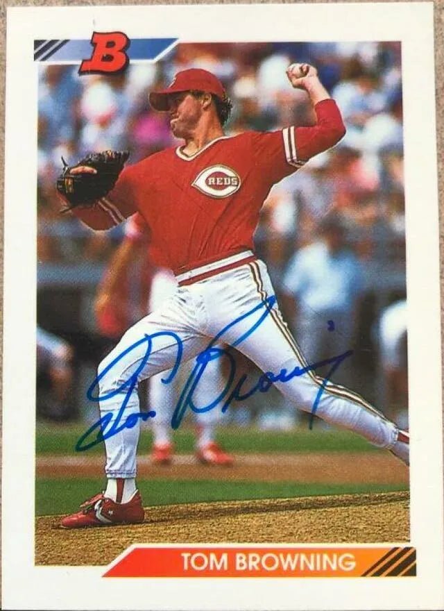 Tom Browning Signed 1992 Bowman Baseball Card - Cincinnati Reds