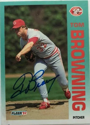 Tom Browning Signed 1992 Fleer Baseball Card - Cincinnati Reds