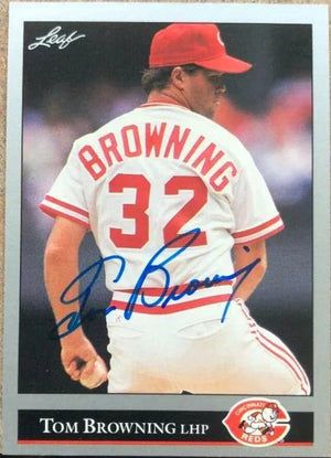 Tom Browning Signed 1992 Leaf Baseball Card - Cincinnati Reds