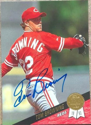 Tom Browning Signed 1993 Leaf Baseball Card - Cincinnati Reds