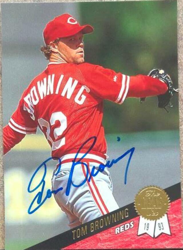 Tom Browning Signed 1993 Leaf Baseball Card - Cincinnati Reds - PastPros
