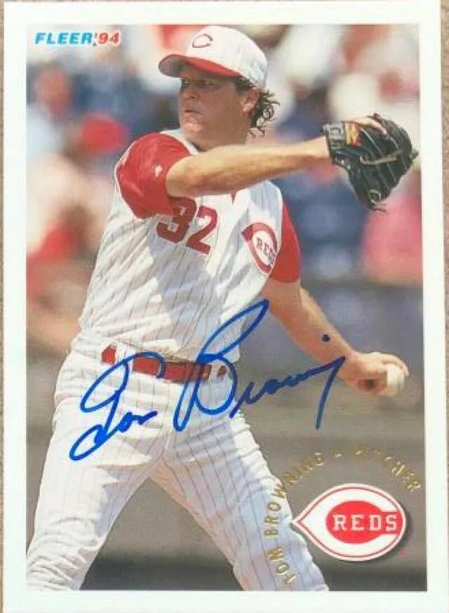 Tom Browning Signed 1994 Fleer Baseball Card - Cincinnati Reds