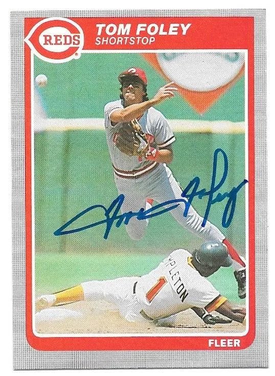 Tom Foley Signed 1985 Fleer Baseball Card - Cincinnati Reds