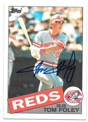 Tom Foley Signed 1985 Topps Baseball Card - Cincinnati Reds - PastPros