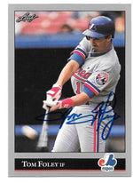 Tom Foley Signed 1992 Leaf Baseball Card - Montreal Expos - PastPros
