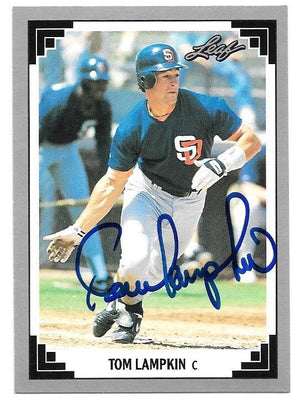 Tom Lampkin Signed 1991 Leaf Baseball Card - San Diego Padres - PastPros