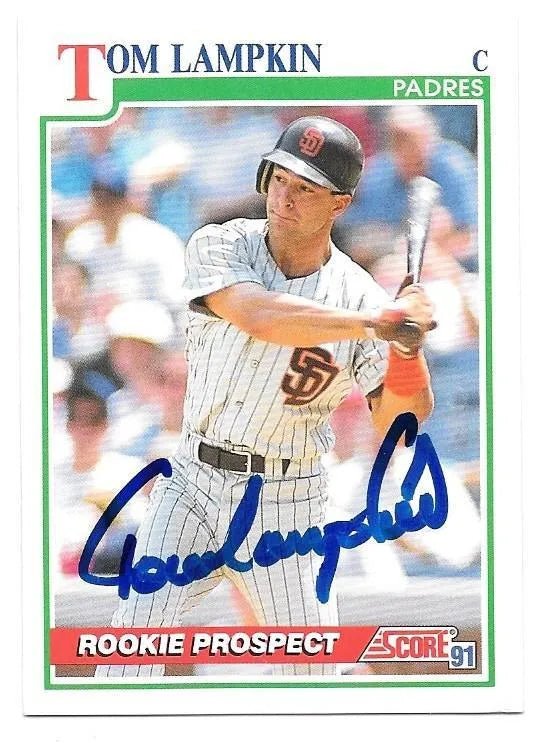 Tom Lampkin Signed 1991 Score Baseball Card - San Diego Padres