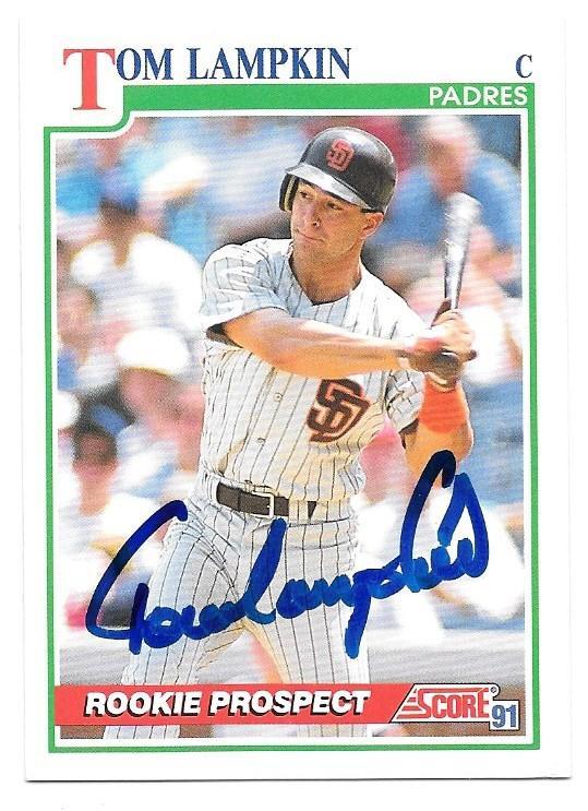 Tom Lampkin Signed 1991 Score Baseball Card - San Diego Padres - PastPros
