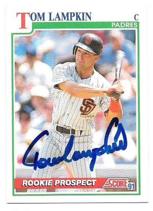 Tom Lampkin Signed 1991 Score Baseball Card - San Diego Padres - PastPros