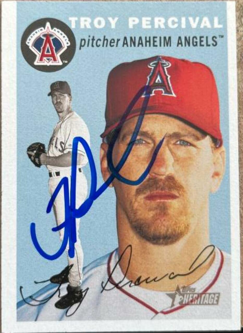 Troy Percival Signed 2003 Topps Heritage Baseball Card - Anaheim Angels - PastPros