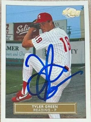 Tyler Green Signed 1992-93 Fleer Excel Baseball Card - Reading Phillies