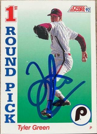 Tyler Green Signed 1992 Score Baseball Card - Philadelphia Phillies - PastPros