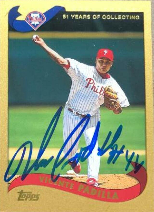 Vicente Padilla Signed 2002 Topps Traded & Rookies Gold Baseball Card - Philadelphia Phillies - PastPros