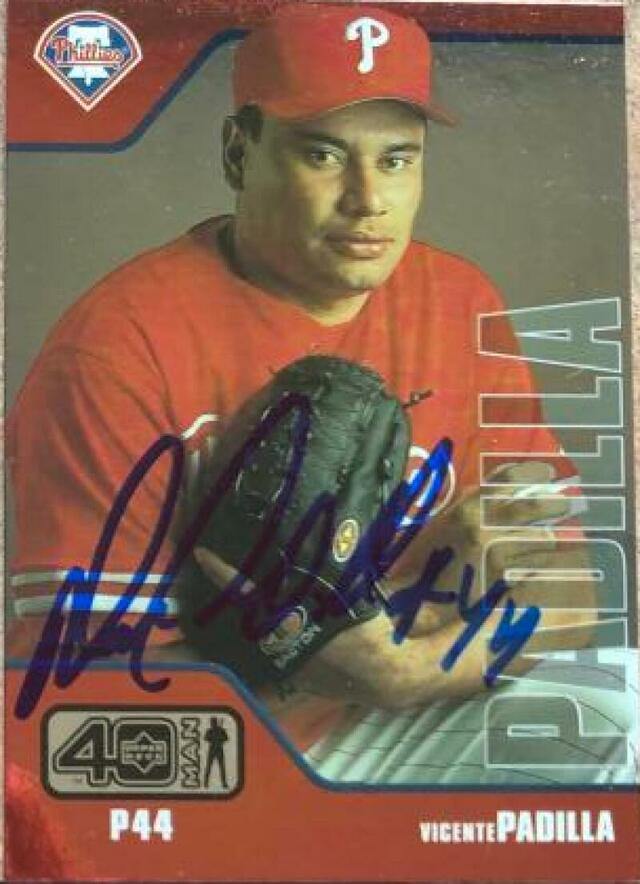 Vicente Padilla Signed 2002 Upper Deck 40 Man Electric Baseball Card - Philadelphia Phillies - PastPros