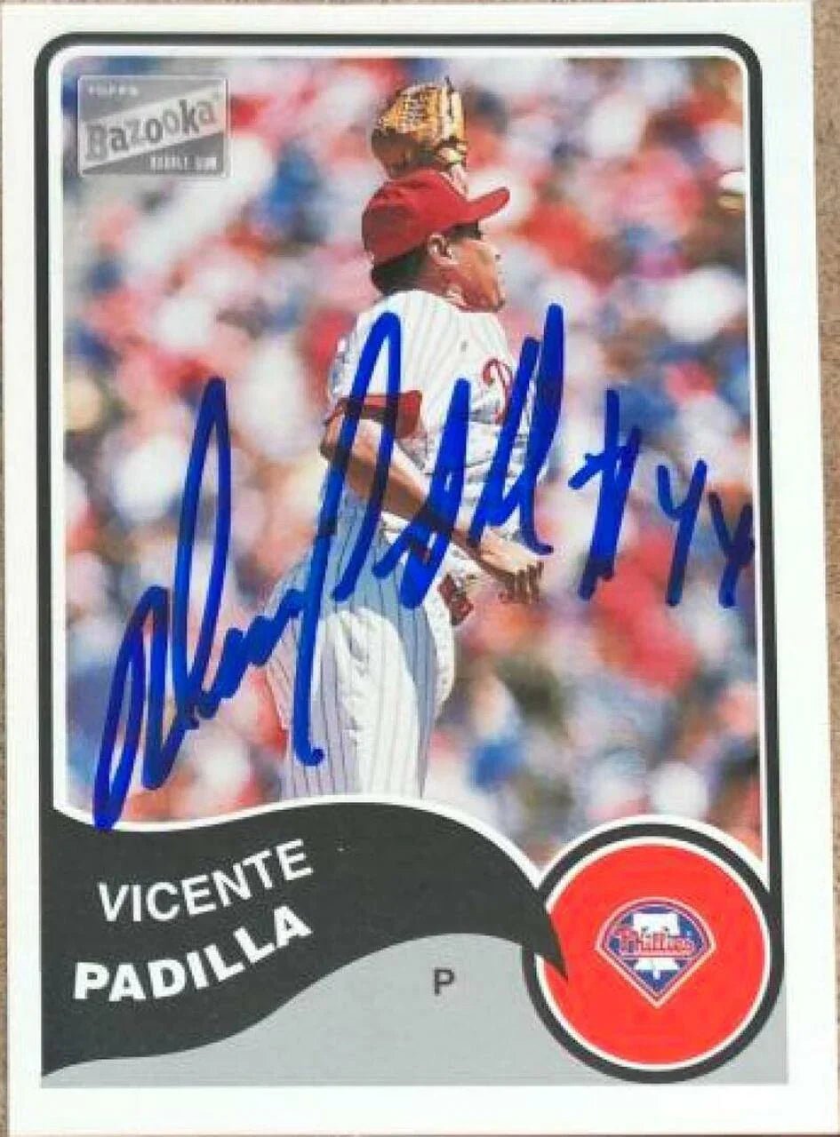 Vicente Padilla Signed 2003 Bazooka Baseball Card - Philadelphia Phillies