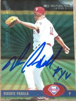 Vicente Padilla Signed 2003 Donruss Career Statline Baseball Card - Philadelphia Phillies - PastPros