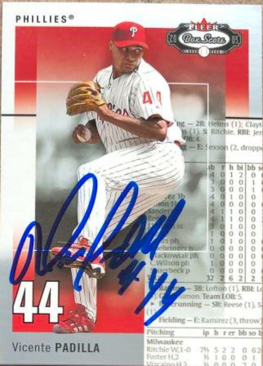Vicente Padilla Signed 2003 Fleer Box Score Baseball Card - Philadelphia Phillies - PastPros