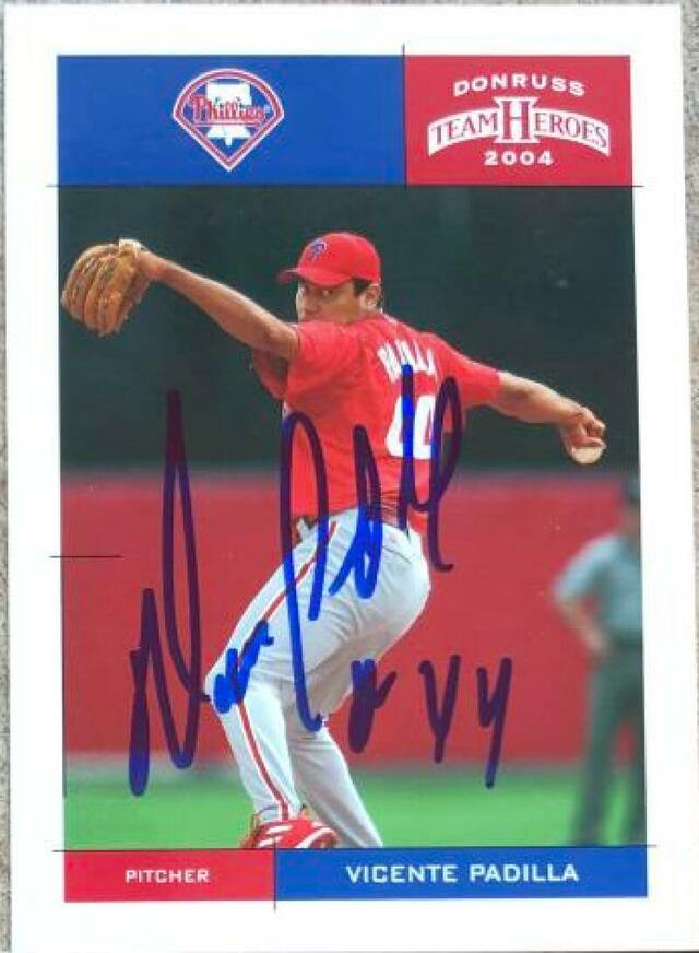 Vicente Padilla Signed 2004 Donruss Team Heroes Baseball Card - Philadelphia Phillies - PastPros