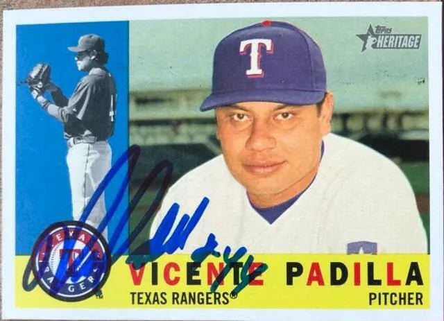 Vicente Padilla Signed 2009 Topps Heritage Baseball Card - Texas Rangers
