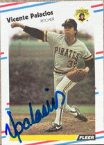 Vicente Palacios Signed 1988 Fleer Glossy Baseball Card - Pittsburgh Pirates - PastPros