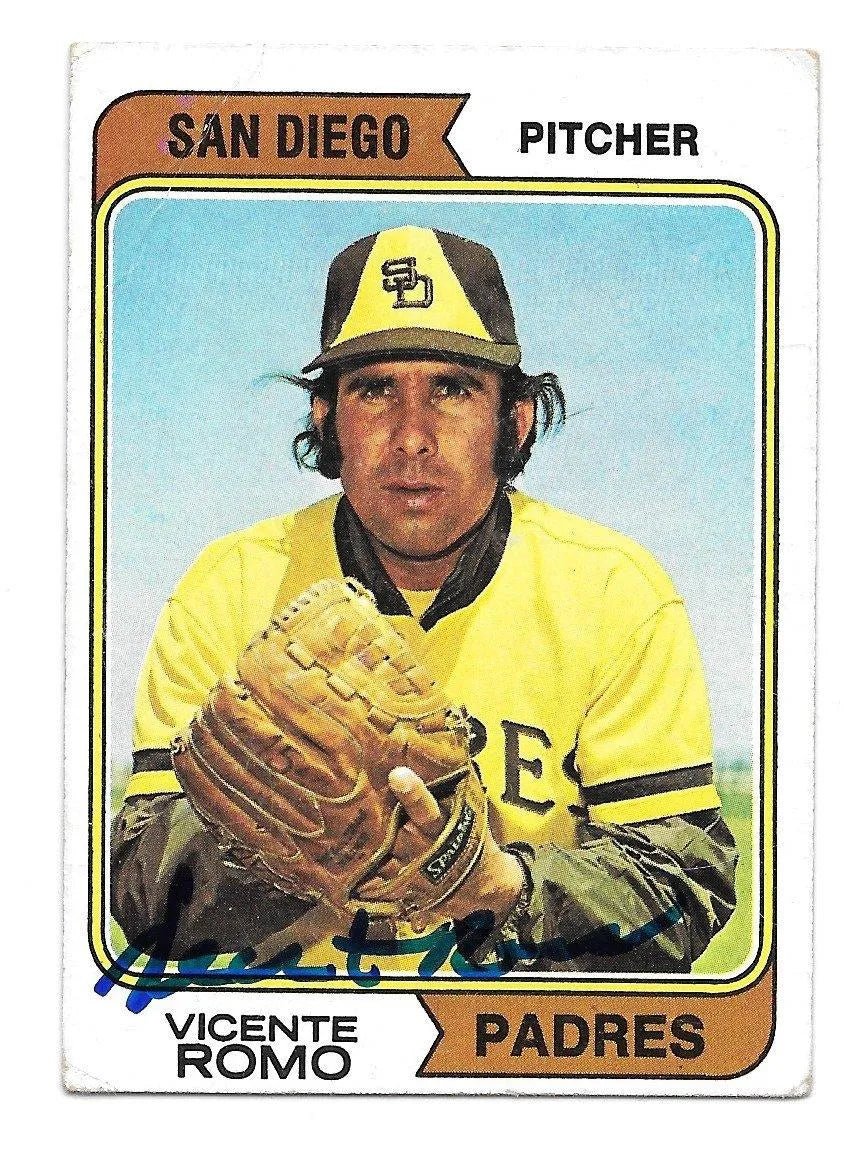 Vicente Romo Signed 1974 Topps Baseball Card - San Diego Padres