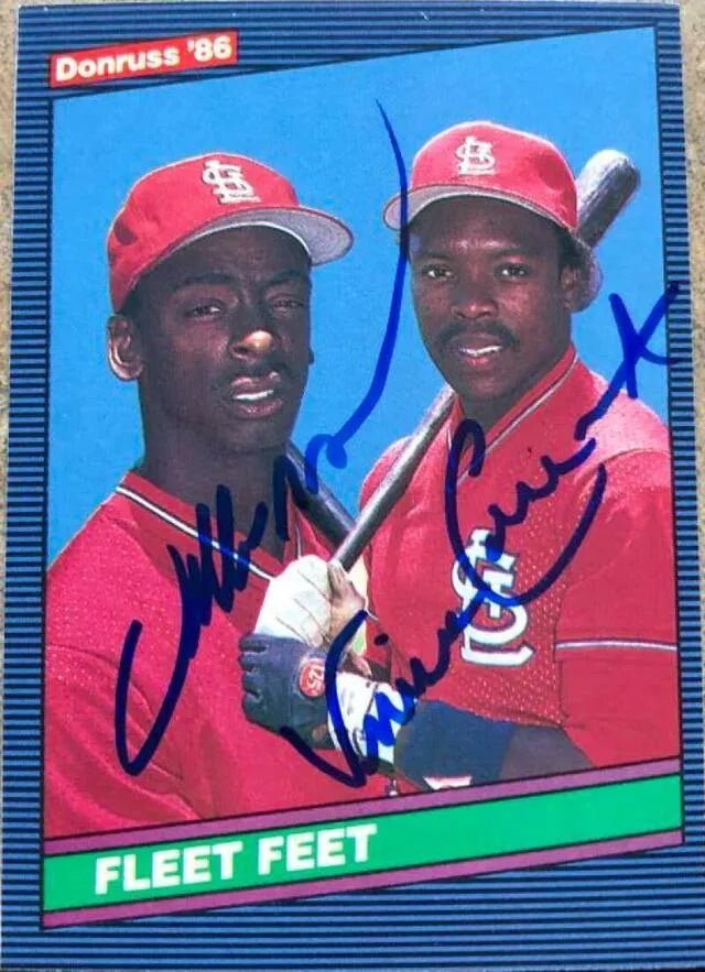 Vince Coleman & Willie McGee Signed 1986 Donruss Fleet Feet Baseball Card - St Louis Cardinals