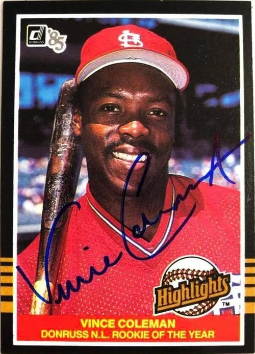 Vince Coleman Signed 1985 Donruss Baseball Card - St Louis Cardinals