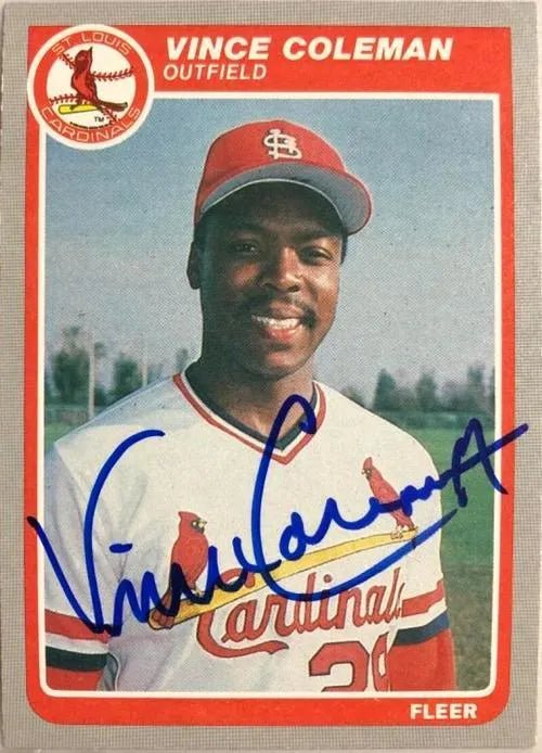 Vince Coleman Signed 1985 Fleer Update Baseball Card - St Louis Cardinals