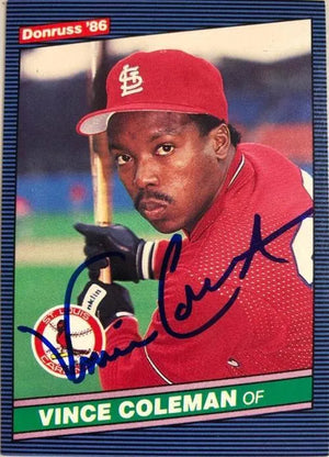 Vince Coleman Signed 1986 Donruss Baseball Card - St Louis Cardinals - PastPros