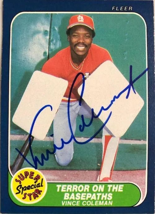 Vince Coleman Signed 1986 Fleer Baseball Card - St Louis Cardinals