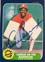 Vince Coleman Signed 1986 Fleer Baseball Card - St Louis Cardinals