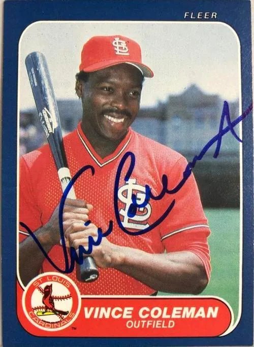 Vince Coleman Signed 1986 Fleer Baseball Card - St Louis Cardinals