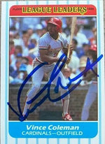 Vince Coleman Signed 1986 Fleer League Leaders Baseball Card - St Louis Cardinals