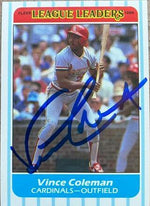 Vince Coleman Signed 1986 Fleer League Leaders Baseball Card - St Louis Cardinals - PastPros