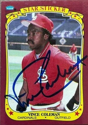 Vince Coleman Signed 1986 Fleer Star Stickers Baseball Card - St Louis Cardinals