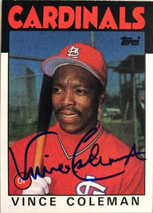 Vince Coleman Signed 1986 Topps Baseball Card - St Louis Cardinals